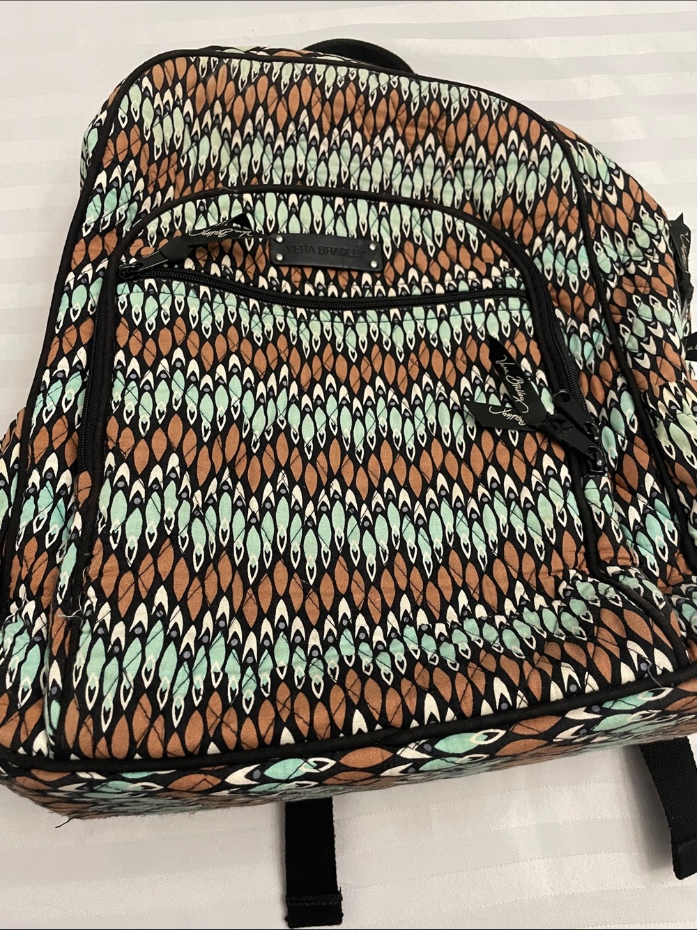Vera Bradley Quilted Backpack in Mint, Tan & Black
